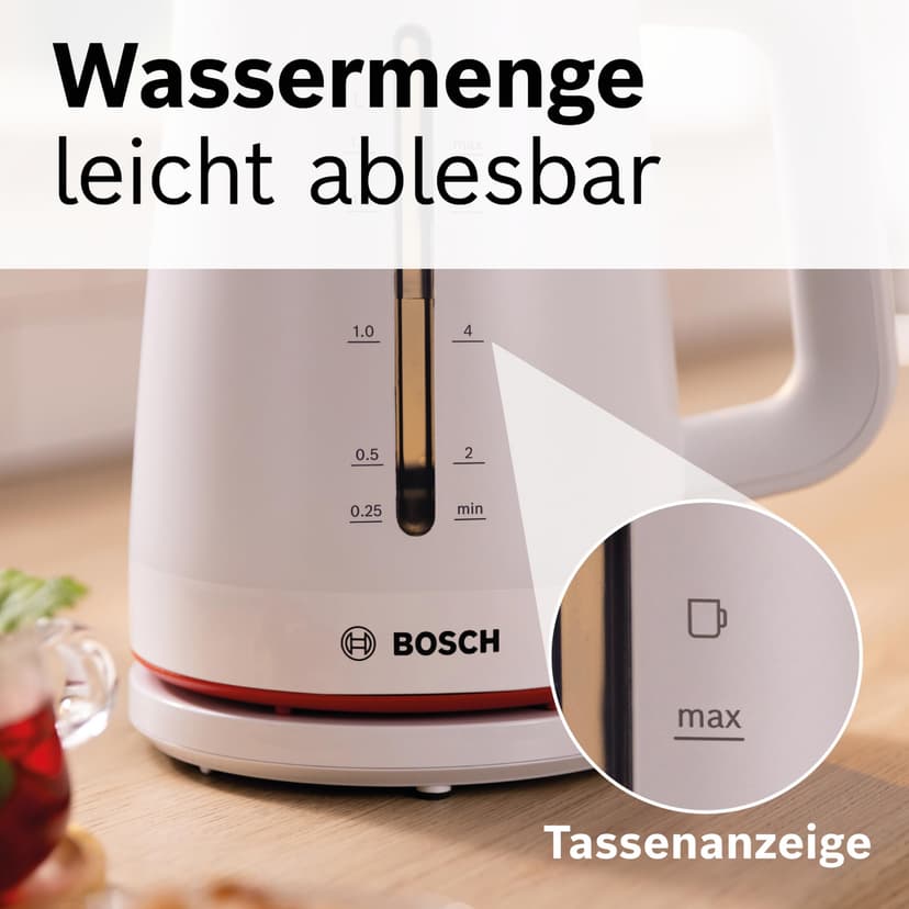 Bosch MyMoment TWK3M121 wireless kettle, automatic shut-off, overheating protection, cup display, water level indicator on both sides, removable anti-limescale filter, 1.7 l, - 7