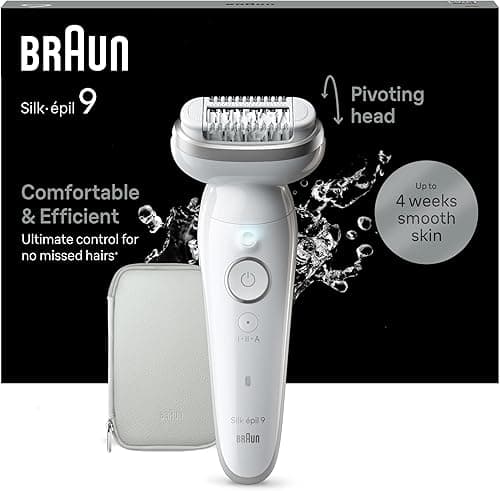 Braun Silk-épil 9 Women's Epilator/Hair Remover for Long-Lasting Hair Removal, 9-011, White/Silver