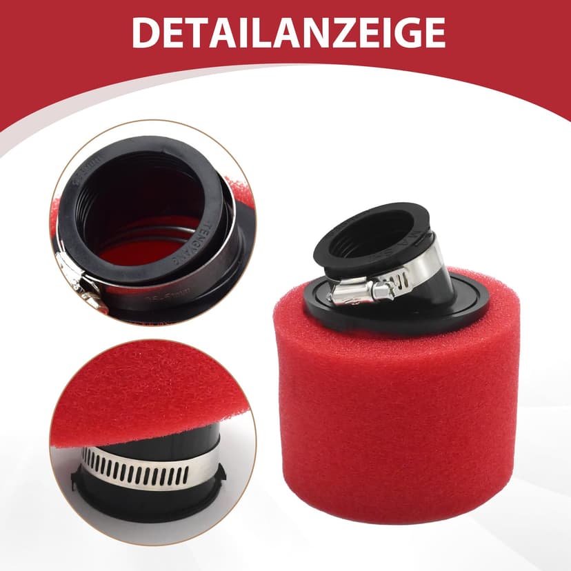 Ollanoos 35mm Air Filter Foam Cleaner, Arc Air Filter Compatible with 50cc 70cc 90cc 110cc 125cc 150cc Dirt Bikes, ATVs, Go Karts and Scooters (Red) - 3