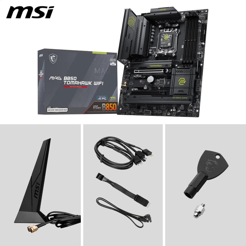 MSI MAG B850 TOMAHAWK WIFI Motherboard, ATX - Supports AMD Ryzen 9000/8000 / 7000 Processors, AM5-80A SPS VRM, DDR5 Memory Boost 8200+ MT/s (OC), PCIe 5.0 x16, M.2 Gen5, Wi-Fi 7, 5G LAN - 7
