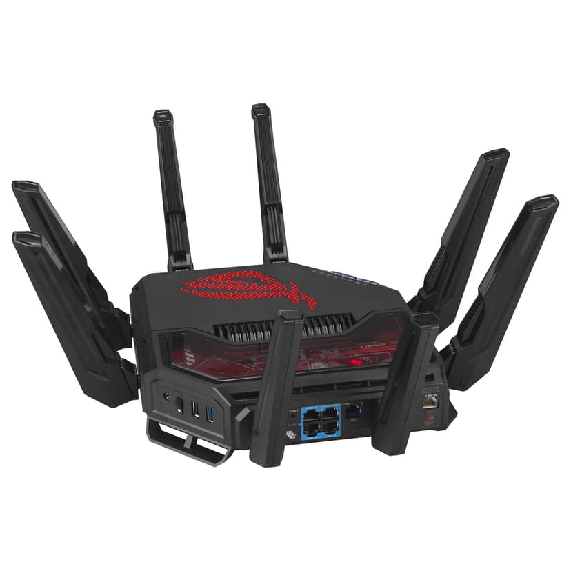 ASUS ROG GT-BE19000 - Routeur Gaming Wi-FI 7 - Tri-Bande - débit de 19Gb/s - Nouvelle Bande passante 320MHz & 4096-QAM, Double Port 10G, Triple accélérateur de Jeu, sécurité réseau Gratuite, AiMesh - 8