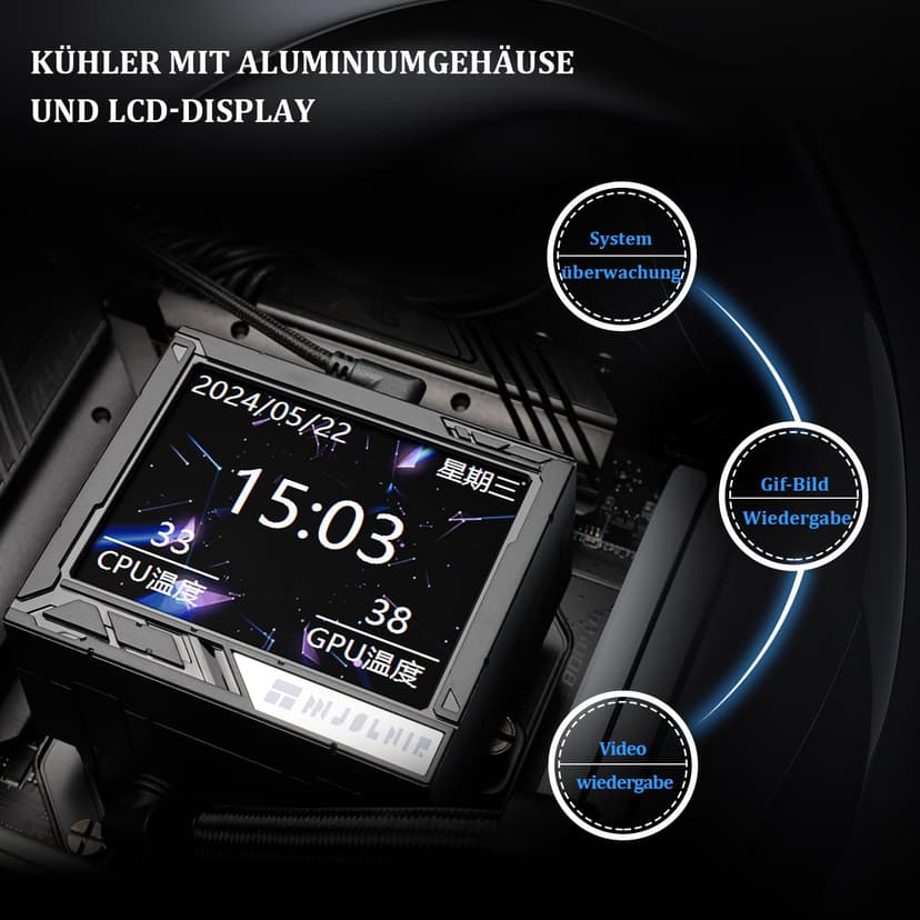 Thermalright Mjolnir Vision 360 ARGB Black-AIO CPU Liquid Cooler,Pantalla LCD IPS con resolución 320 * 240,para AM4/AM5 y LGA1700/1851,'3.5 inch'Pantalla LCD con imán para imágenes - 4