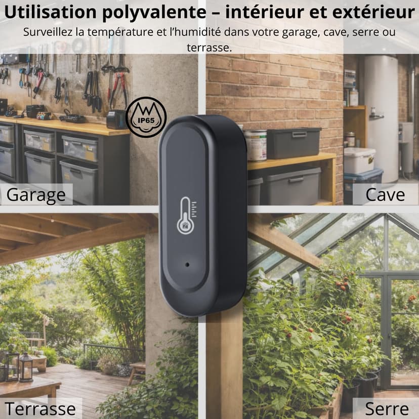Sone Smart One Capteur Température Humidité WiFi 2.4GHz IP65 Extérieur Intérieur Noir - Thermomètre Hygromètre Connecté Tuya Smart Life - Sans Passerelle - Piles Non Incluses - 7