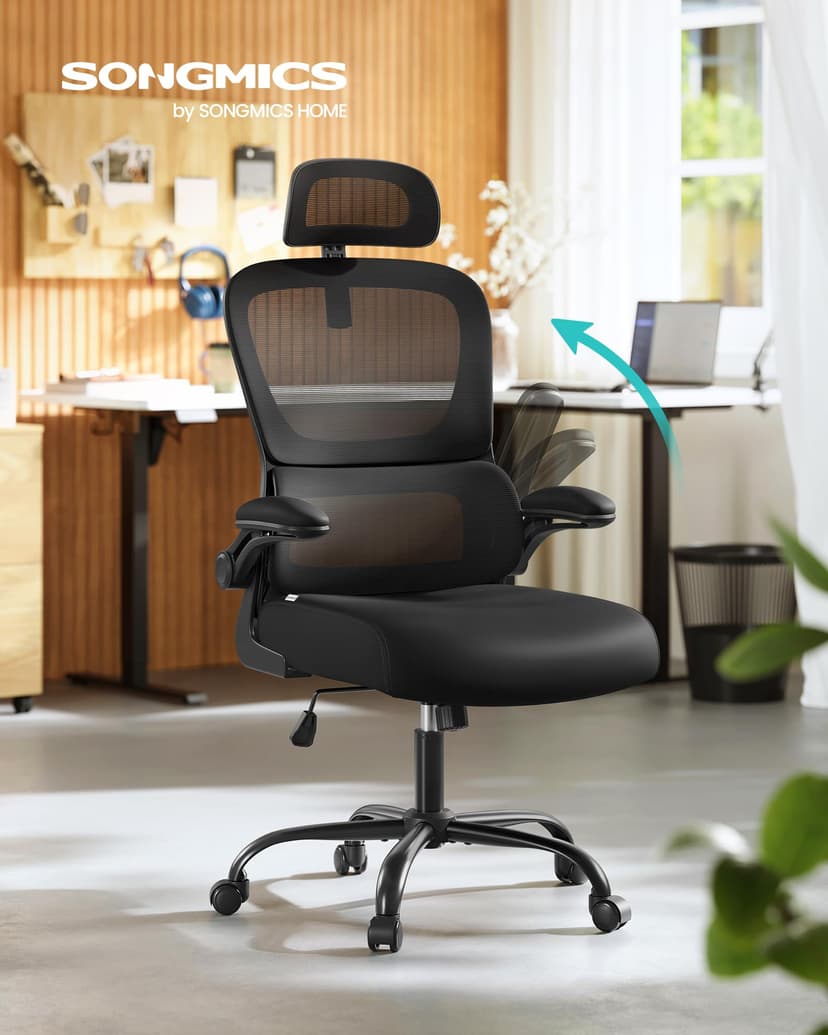 SONGMICS Office Chair, Ergonomic Mesh Chair for Desk, with Double-Layer Breathable Mesh Fabric, Dynamic Lumbar Support, Adjustable Headrest, for Home Office, Ink Black OBN041B01 - 2