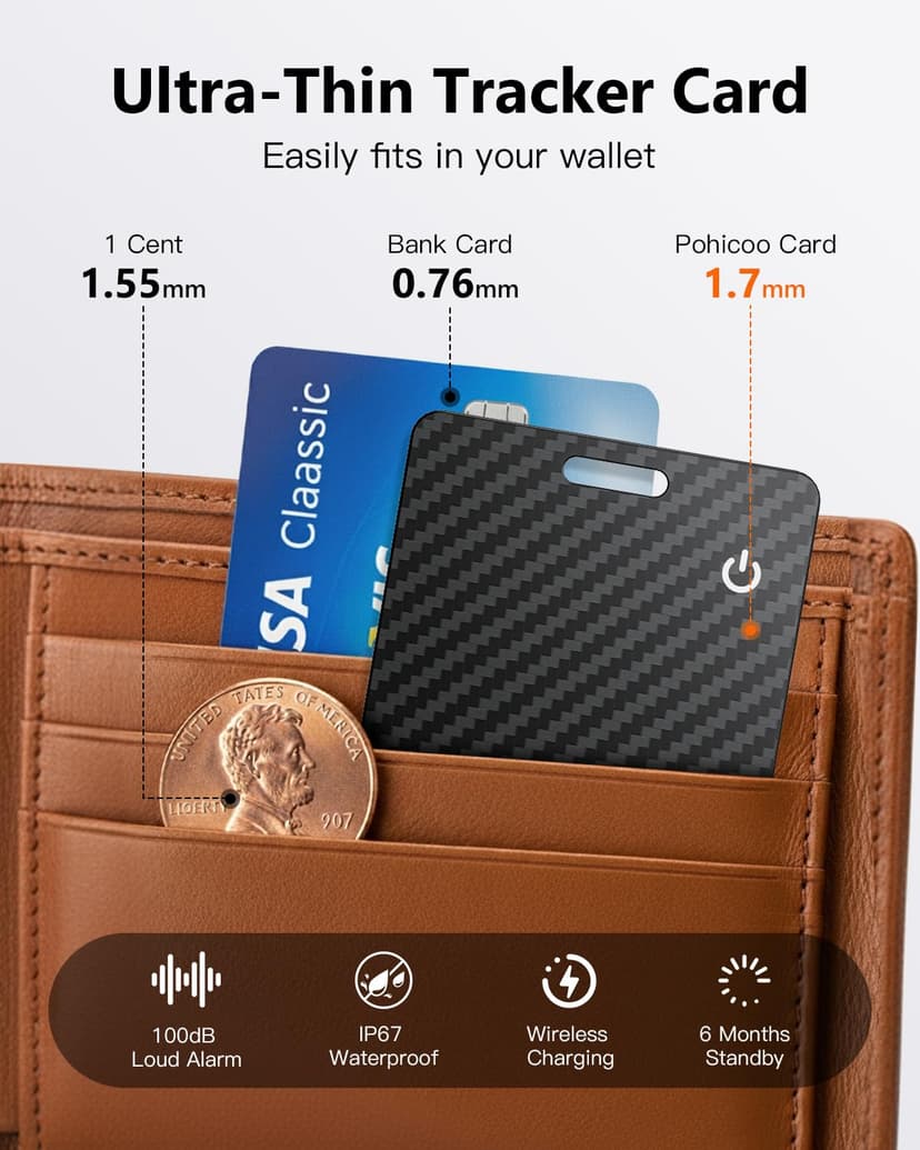 Smart Air Tracker Card Tag, Rechargeable Wallet Tracking Card Compatible with Apple Where Is (iOS Only), Slim Wallet Locator 1.7 mm for Bag, Luggage, Passport - 7