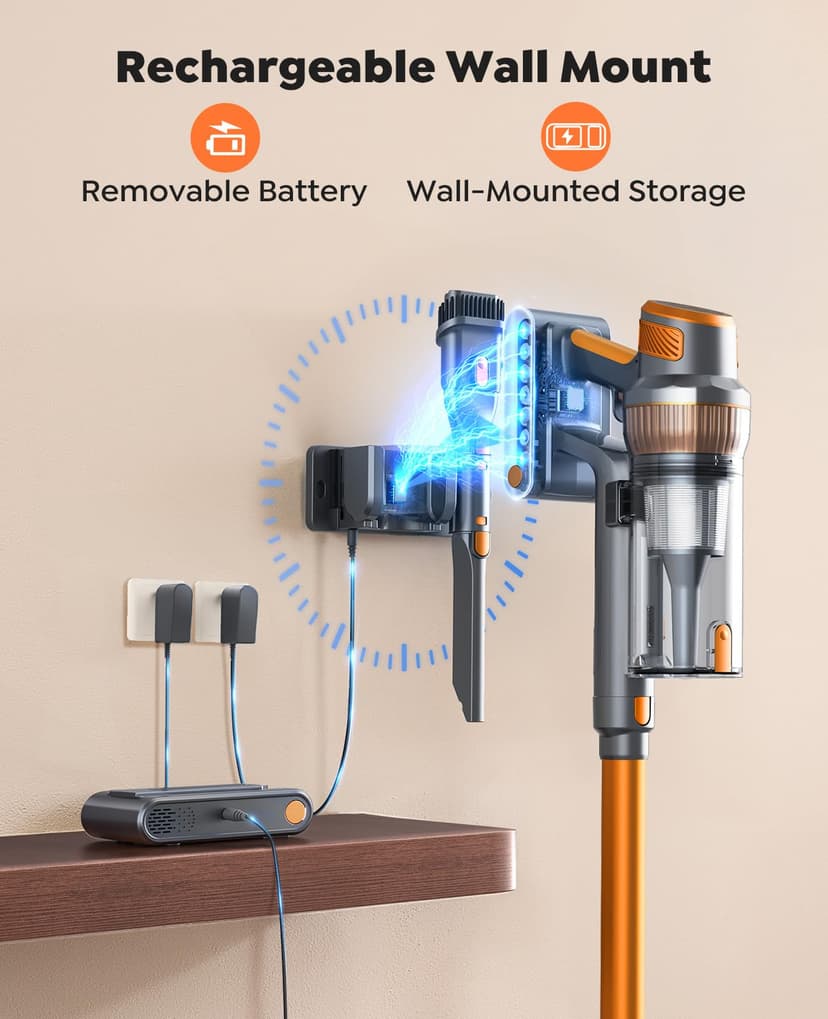 SMOTURE Cordless Vacuum Cleaner,50Kpa/600W Powerful Stick Vacuum with Self-Standing Design &1m Flexible Hose, 65Mins(eco) Runtime Anti-Hair Wrap Cordleme Carpet Hard Floor Car Pet Hair - 6