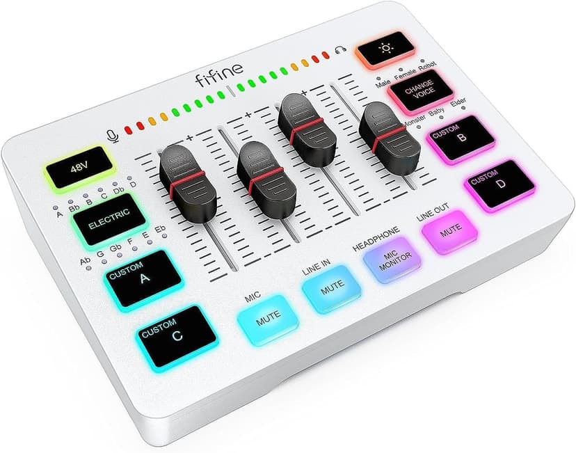 FIFINE Gaming Audio Mixer, Streaming RGB PC Mixer with XLR Microphone Interface, Individual Control, Volume Control, Mute Button, 48V Phantom Power, for Podcast Recording - 1