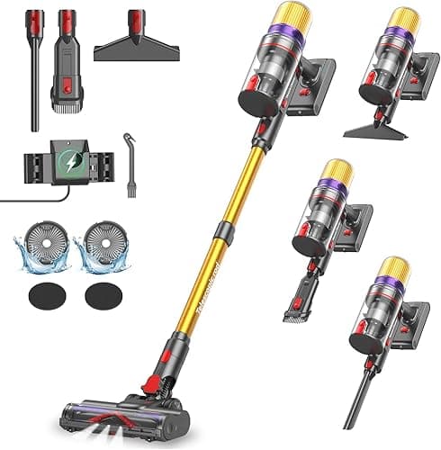 Aodebiao V16 Aspirateur Balai sans Fil 55Kpa/600W/80Mins, Aspirateur sans Fil Puissant, Écrans Tactiles LED, Mode Automatique, Brosse Anti-Emmêlement pour Tapis, Sols Durs et Poils d'animaux