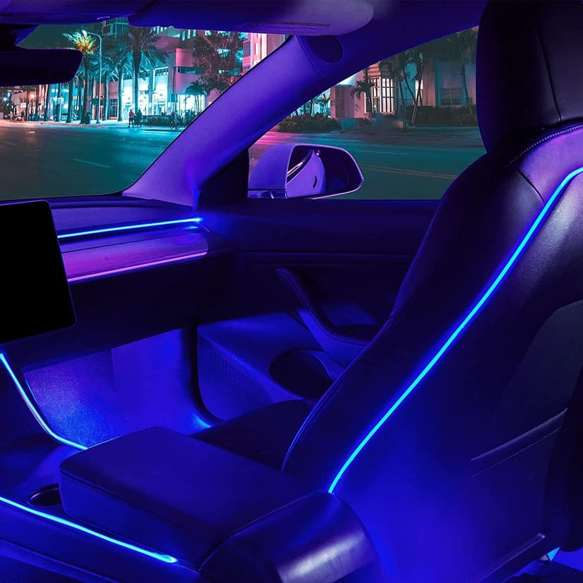 Nestour 2016-2020 Modèle Tesla 3 Y Lumières Intérieures de voiture au néon(console centrale+tableau de bord+dossier de siège+4 lumières de pied) contrôle APP Bande LED RVB & +plusieurs Modes de Scènes - 1