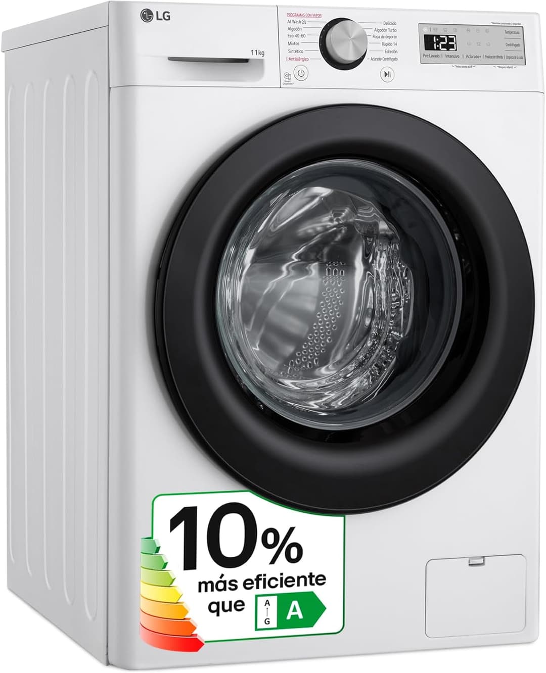LG F4WR5011A6F, Lavadora intelligent AI Direct Drive, Vapor Steam, 11kg, 1400rpm, A 10% more efficient than A, Serie 500, Blanco