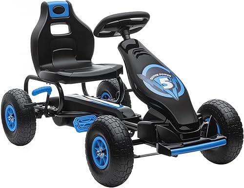 HOMCOM Kart à pédales pour Enfant Go-Kart véhicule à pédale siège réglable 3 Positions Frein à Main pneus antidérapant Enfant de 5 à 12 Ans métal + PP Bleu Noir