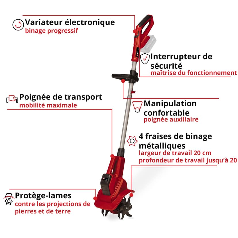 Einhell Cordless Garden Rotavator 18V Power X-Change, Powerful Soil Cultivator, 20cm Working Width, 15cm Working Depth, Without Battery GE-CR 18/20 Li E Solo Tiller - 3