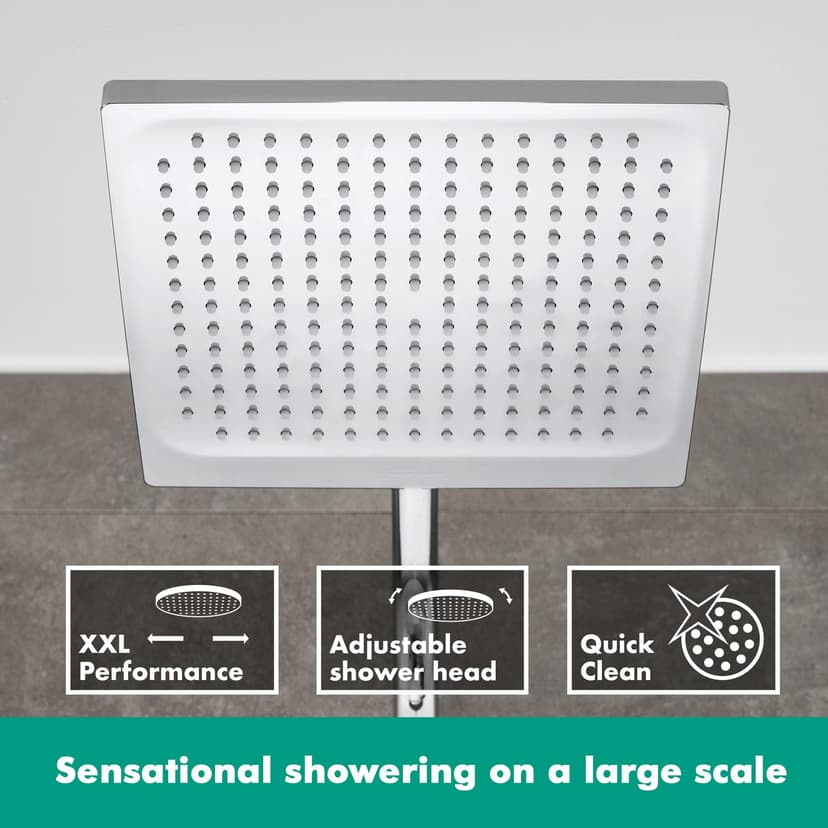 hansgrohe Crometta E - Colonne de douche économie d'eau (EcoSmart) avec mitigeur thermostatique, douche pluie (240 x 240mm), douchette, support, flexible, barre et douche de tête, Chromé, 27281000 - 2