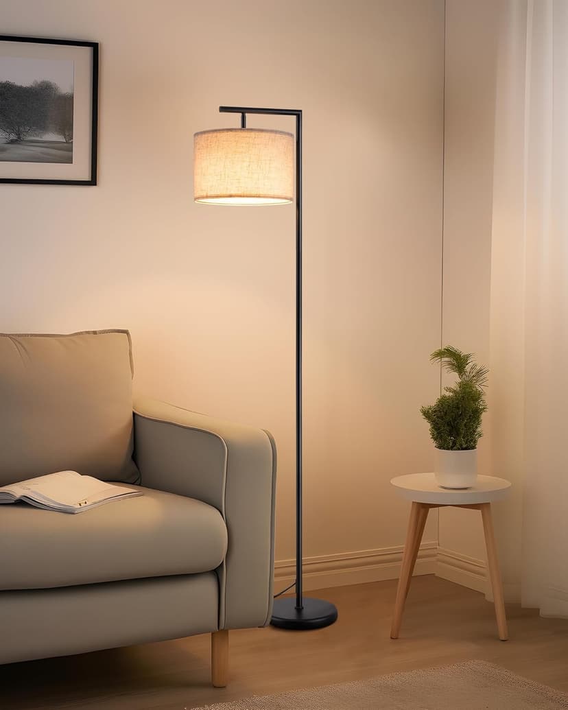 EDISHINE Lampada da Terra per Soggiorno con Paralume in Lino Beige con Angolo Regolabile, Attacco E27, Lampadine Non Incluse, Lampada da Terra in Metallo con Interruttore a Pedale - 1