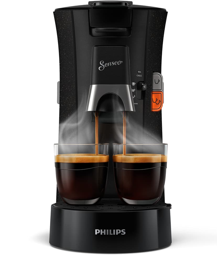 Philips Domestic Appliances Senseo Select Eco CSA240/20 Coffee Pod Machine - Coffee Strength Choice Plus Recycled Plastic Memo Function, 1450 W, 0.9 Litre, 31 x 15.5 x 31 cm, Black/Speckled - 1
