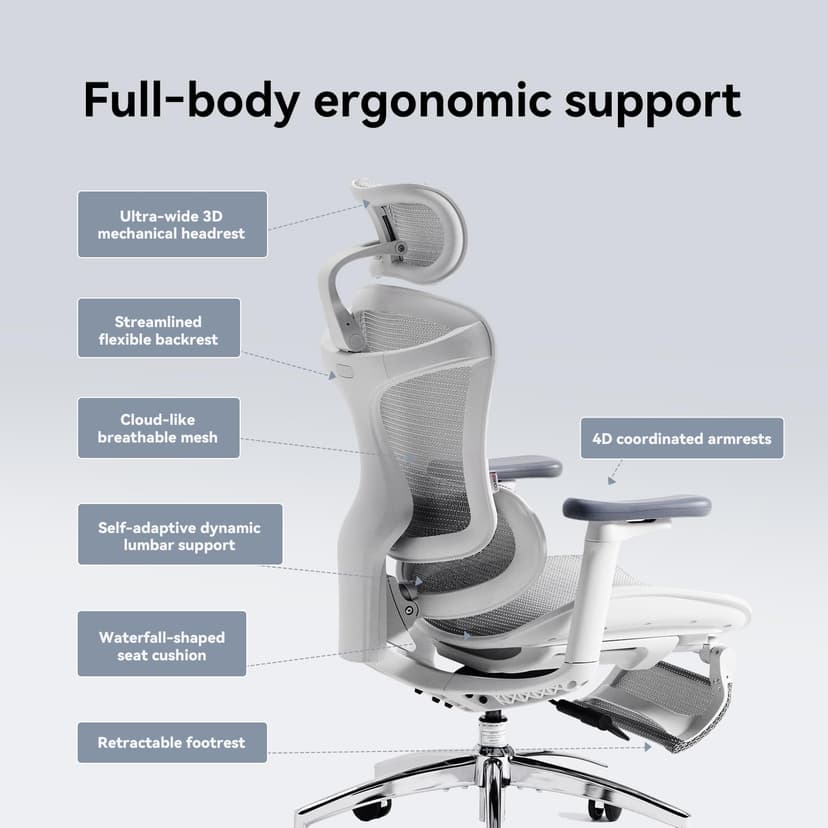 SIHOO Ergonomic Office Chair with Dynamic Lumbar Support, 3D Armrests & Adjustable Backrest, Footrest for Enhanced Comfort, Desk Chair for Home Office, Doro C300 - Black (Supports up to 150 kg) - 6