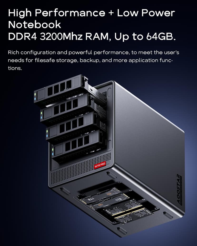 AOOSTAR Ryzen 7 5825U 4-Bay Mini PC NAS, No RAM Without SSD, Desktop NAS 2 M.2 NVMe Slots, 4x2.5/3.5" SATA Storage(up to 4x22TB), No Hard Drive, Only 4 Drive Bays, No OS - 3