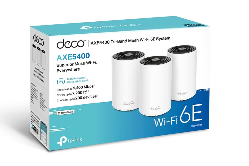 TP-Link Deco XE75 Mesh WLAN Set (3 Pack), Wi-Fi 6E AXE5400 Tri-Band Router & Repeater, 3 x Gigabit Ports for Each Unit, Recommended for Houses with 4-7 Bedrooms, Comprehensive Youth Protection, WPA3 - 6