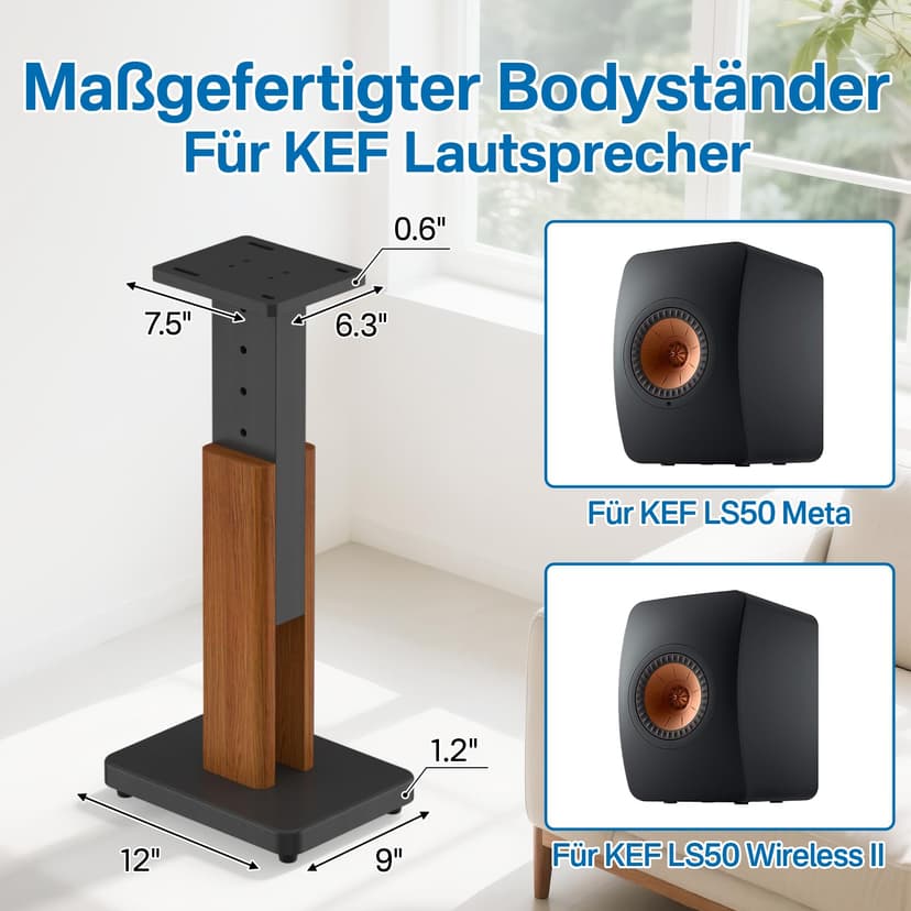 Paire de Supports d'enceintes réglables en Hauteur pour KEF LS50 Meta - Socle de Sol renforcé Finition Bois pour KEF LS50 Meta et LS50 Wireless II - Capacité de Charge : 22,7 kg (50 lbs) - 2