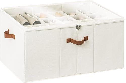 StorageWorks Shoe Organiser for Closet, Extra Large Shoe Storage Space Saving for up to 24 Pairs, Fabric Shoe Storage Box with Lid, Foldable Shoe Box for Sports Shoes, High Heels, Beige