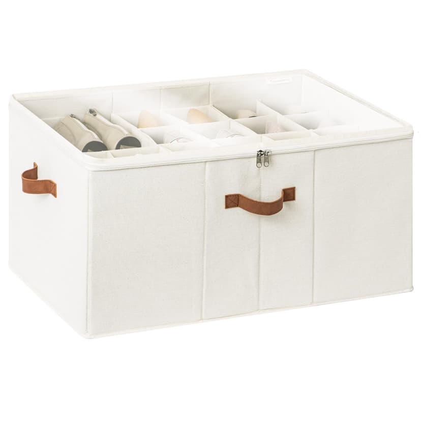 StorageWorks Shoe Organiser for Closet, Extra Large Shoe Storage Space Saving for up to 24 Pairs, Fabric Shoe Storage Box with Lid, Foldable Shoe Box for Sports Shoes, High Heels, Beige - 1