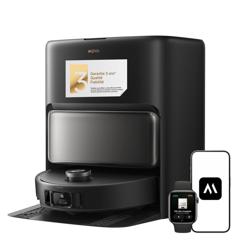 Mova V50 Ultra Complete Robot aspirateur et Laveur à vidage Automatique avec Aspiration de 24000 Pa,Lavage Thermique des sols avec système DuoSolution, Navigation FlexScope et système StepMaster Noir - 4