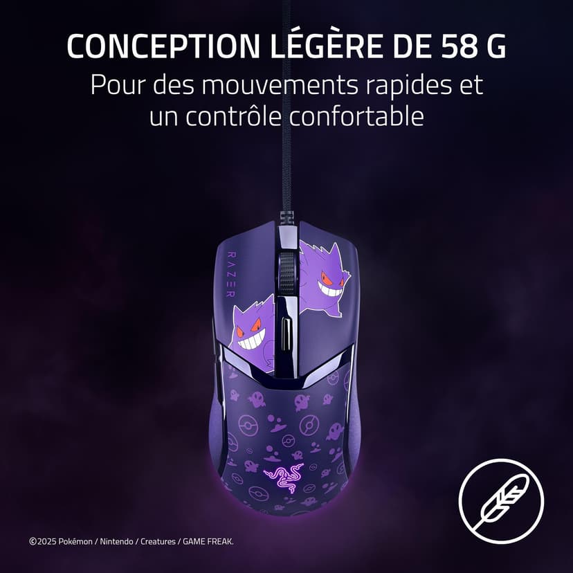 Razer Cobra Gengar Edition - Souris Gaming Filaire légère - Capteur 8500 DPI - 58 g - Commutateurs optiques de 3e génération - Éclairage Chroma - Câble Speedflex - PC/Mac | Pokémon Gengar - 2