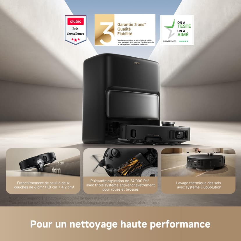 Mova V50 Ultra Complete Robot aspirateur et Laveur à vidage Automatique avec Aspiration de 24000 Pa,Lavage Thermique des sols avec système DuoSolution, Navigation FlexScope et système StepMaster Noir - 3