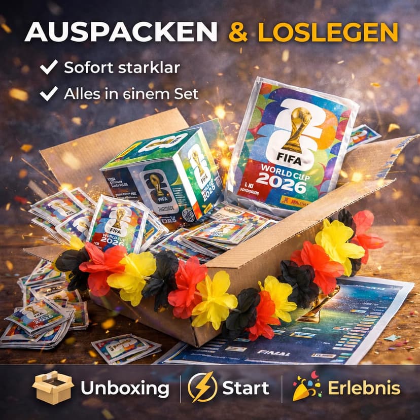 XXL Fan Starter Set World Cup 2026 – Original Panini Sticker Album, Extra 1x Match Schedule & Germany Flower Garland (50 Bags / 350 Sticker Set) Own Label Bundle - 5