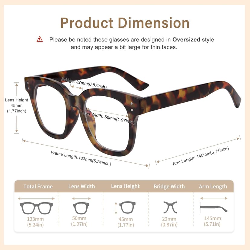 Madison Avenue Women Blue Light Glasses,Oversize Blue Light Glasses for Women, Anti Eyestrain & UV Protection Computer Eyeglasses (Tortoiseshell) - 4