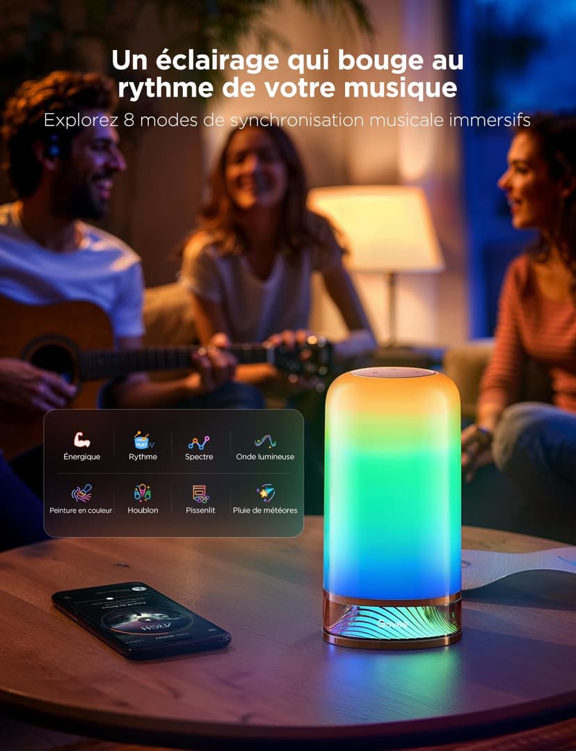Govee Lampe de Chevet LED, Lampe de Table Tactile Dimmable RGBICWW avec 70 Modes Scène, Compatible avec Alexa, Fonctionne avec Matter, 2700-6500k, 500 Lumens, pour Salon et Chambre (Filaire) - 5