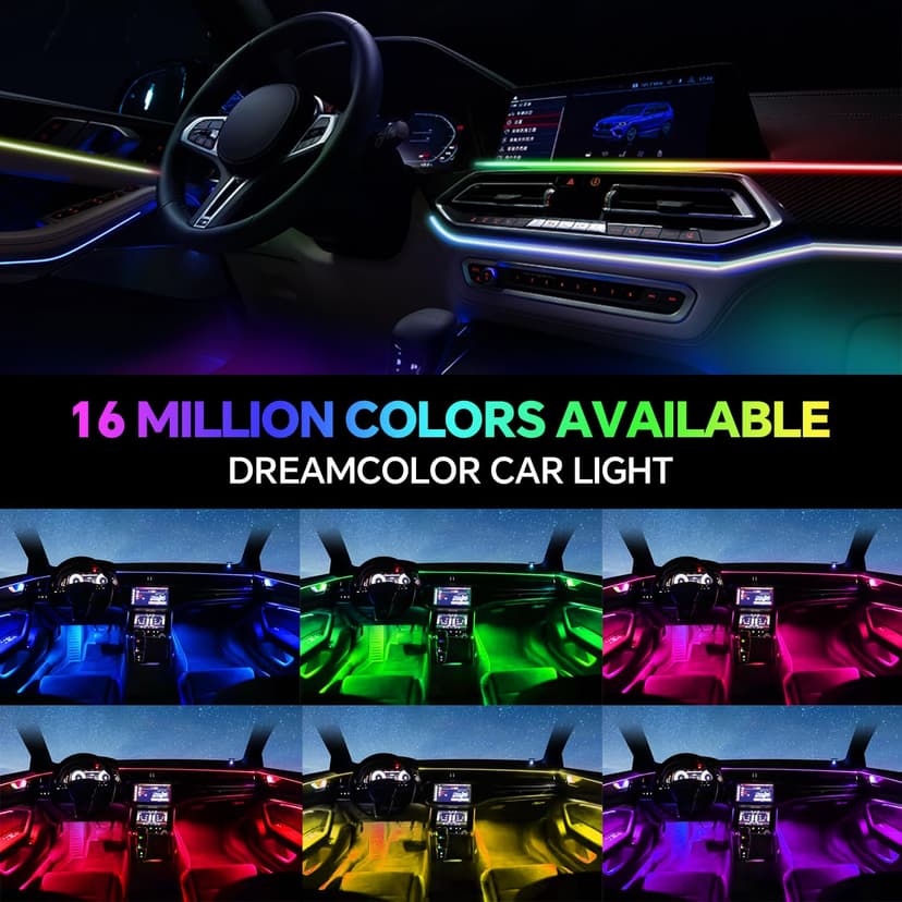 Dream Color Acrylic Car Interior Ambient Light Kit, Bphuny 18 in 1 593 LEDs Fiber Optic Decoration Ambient Lights with Music Dynamic Rainbow Rhythm, RGB Neon Lights for All Cars - 6