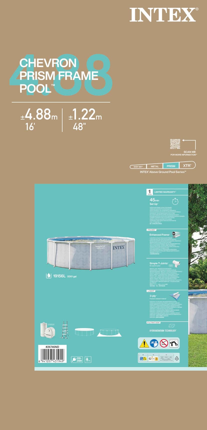 Intex Ensemble Piscine 26746ND 4,88 m x 1,22 m Chevron Prism Frame Premium Comprend Une Pompe de Filtration, Une échelle de sécurité, Une bâche de Sol et Une Couverture de Piscine - 3