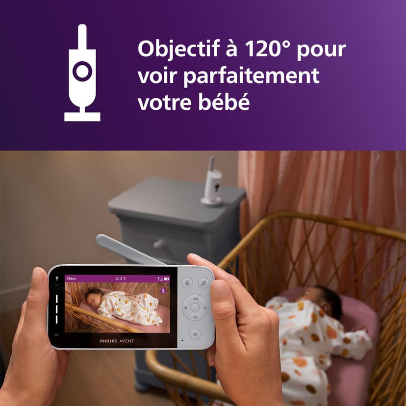 Philips Avent Connected Baby Monitor with Wi-Fi, HD Camera, Infrared Night Vision, Crying Detection, Two-Way Audio, 12 Hours Playtime, Model SCD951/26 - 3