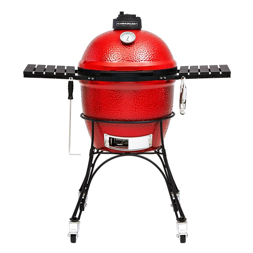 Kamado Joe KJ23RH Classic I Smoker BBQ, Outdoor Charcoal Barbecue Grill In Red With Cast Iron Cart, Heat Deflectors And Ash Tool - 1