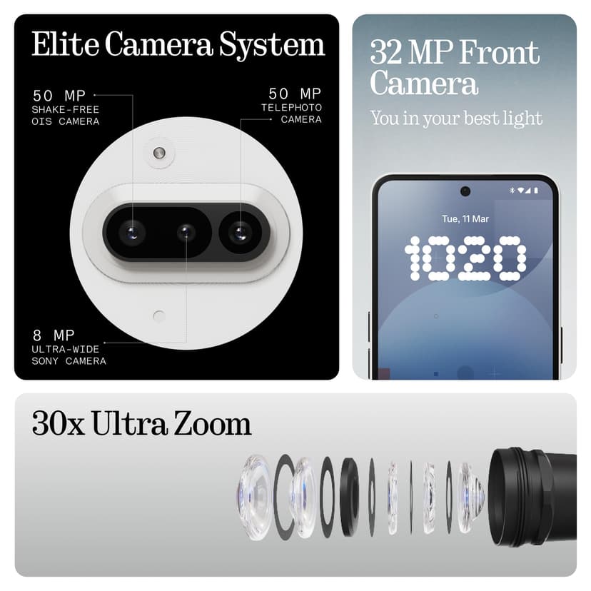 Nothing Phone (3a) 128 GB - mobile phone with 32 MP front camera, 30x ultra zoom, 50W fast charging and 6.77" FHD+ flexible AMOLED display - White - 2