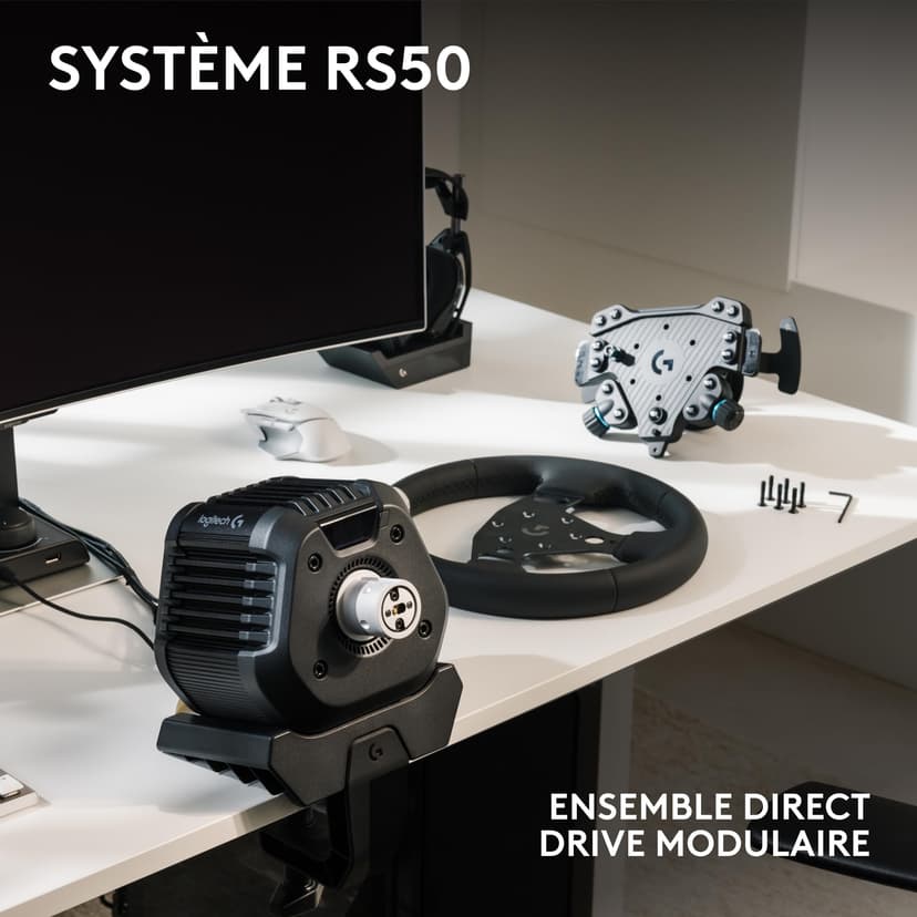 Logitech G RS50 System, configuration de volant de simulation de course en 3 pièces - base de volant RS50 avec Direct Drive 8 Nm, RS Wheel Hub avec 13 boutons et RS Round Wheel 28 cm - Xbox/PC - Noir - 3
