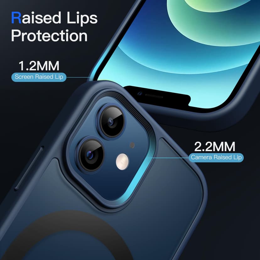 JETech Magnetic Case for iPhone 12/12 Pro 6.1-Inch Compatible with MagSafe, Translucent Matte Back Slim Shockproof Phone Cover (Storm Blue) - 6