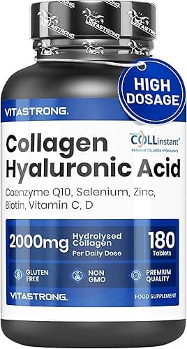 Collagen and Hyaluronic Acid 180 Tablets, 2000mg Hydrolyzed Collagen Quality COLLinstant with Biotin, CoQ10, Zinc, Selenium, Vitamin C & D, Collagen Supplements for Women and Men, Skin, Bones, Joints