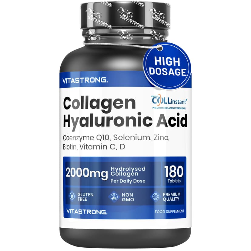 Collagen and Hyaluronic Acid 180 Tablets, 2000mg Hydrolyzed Collagen Quality COLLinstant with Biotin, CoQ10, Zinc, Selenium, Vitamin C & D, Collagen Supplements for Women and Men, Skin, Bones, Joints - 1