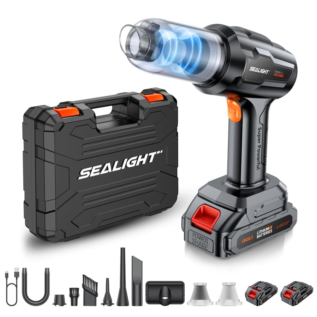 SEALIGHT Aspirateur Voiture sans Fil, 35000PA Aspirateur a Main avec 2er Batteries Rechargeables, Moteur sans Balai, Mini Aspirateur pour Voiture Cuisine Maison des Poils d'animaux