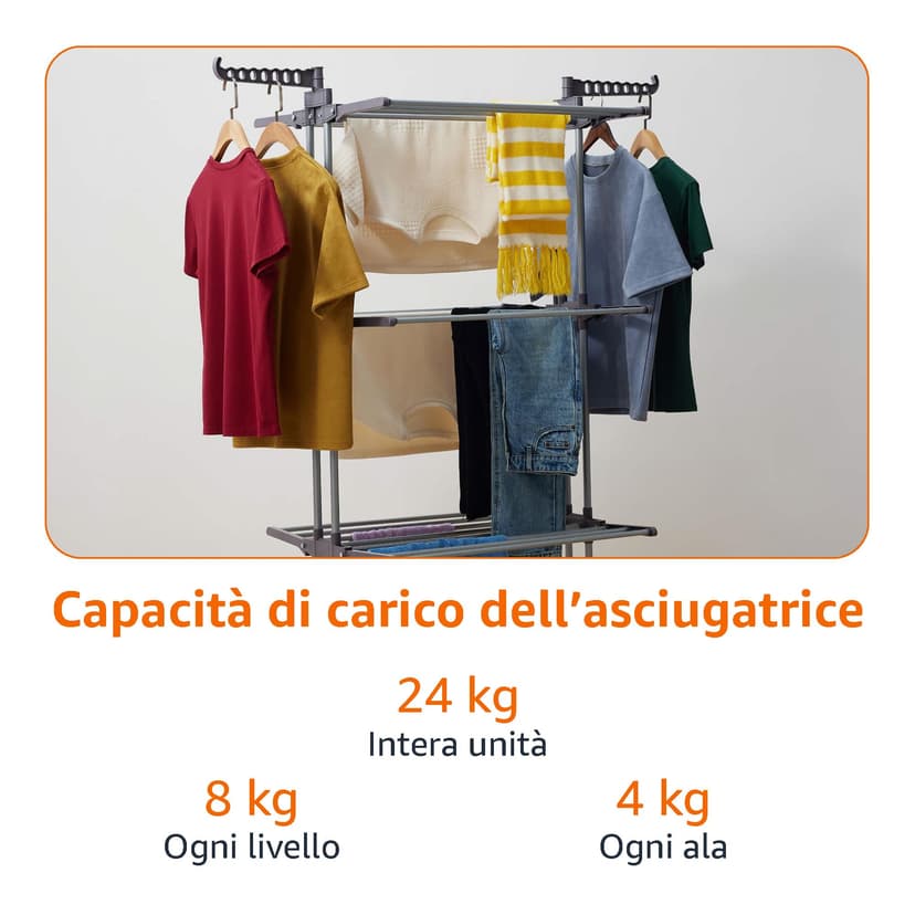 Amazon Basics Séchoir à Linge Intérieur, à Ailes Pliables, à 4 Niveaux, 72,9 à 126 x 64 x 173 cm (L x L x H), Argenté, pour Vêtements - 5