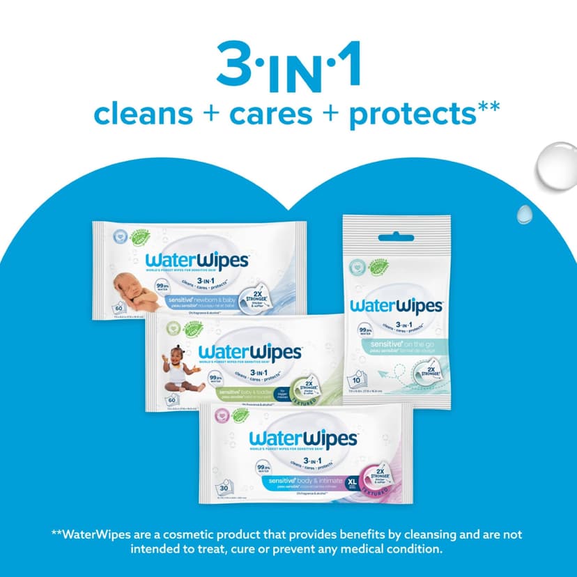 WaterWipes Sensitive+ Newborn & Baby Wipes, 720 Count (12 Packs), 3-In-1 Cleans, Cares, Protects, 99.9% Water, Unscented - 7