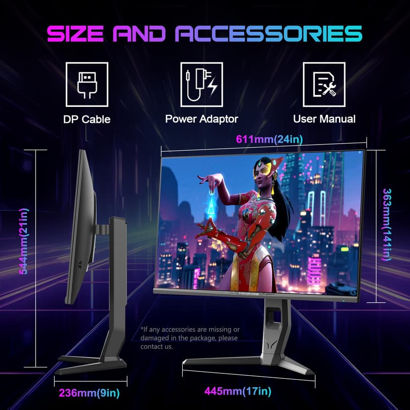 Minifire 27 inch WQHD 240Hz Gaming Monitor 1440P-1ms AMD FreeSync 丨DCI-P3 98% 丨Fast IPS丨Loudspeaker丨HDR10 丨2×DP1.4丨2×HDMI丨Height adjustable vertical/horizontal rotatable Gaming PC Monitor - 9