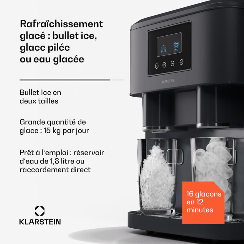 Klarstein Machine a Glacons, Machine à Glacons pour la Maison, Machine a Glacon 1.8 litres, Fonctionnement Rapide, Ice Maker 15kg de Glace, Petits et Grands Glaçons, Machines à Glaçons Autonettoyante - 2
