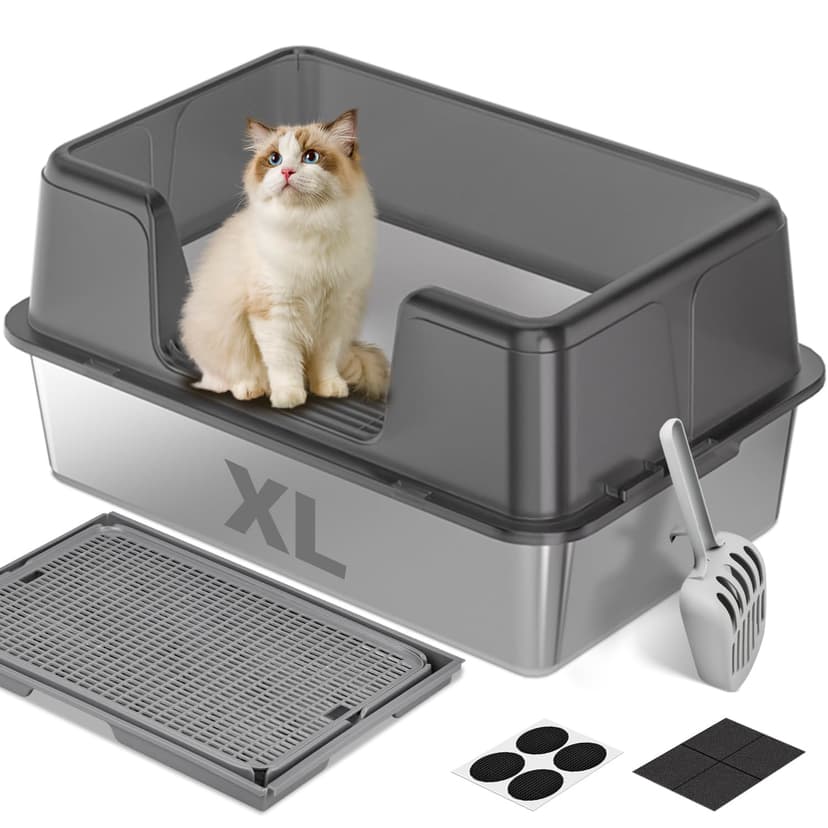 Litière pour chat en acier inoxydable - 60 x 40 x 30 cm -… - 1