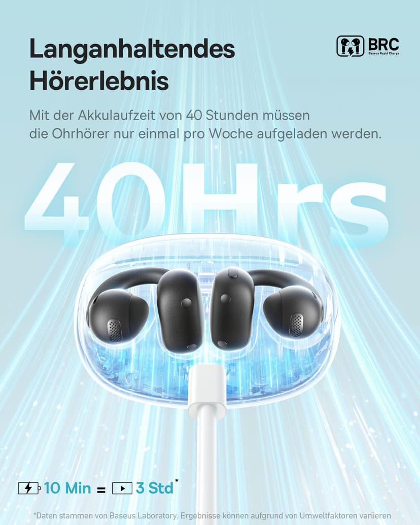 Baseus MC1 Open Earphones, Bluetooth Earbuds with Clip & 40H Battery Life, HiFi Bass Ai Sound Quality, Comfortable and Lightweight (5 g), Clip with IP57 Protection from Dust and Water - 5