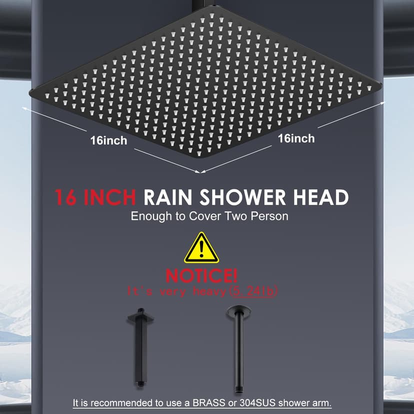 KINLIV Grand pommeau de douche à effet pluie noir mat de 40,6 cm, entièrement en métal en acier inoxydable 304, douche à effet pluie avec 324 buses en silicone – Pommeau de douche carré pour salle de - 2