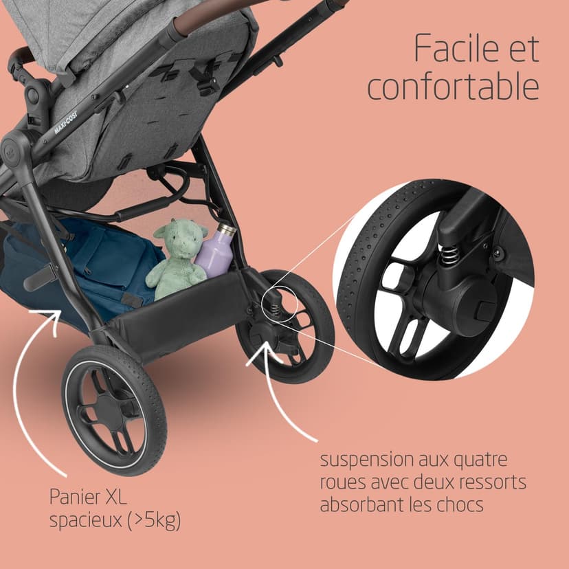 Maxi-Cosi Pack Zelia S Trio Poussette 3 en 1, FamilyFix 360 Base ISOFIX Pivotante - Système de Voyage incl. Siège Auto CabrioFix S i-Size, 0-4 ans, jusqu'à 22 kg, Gris + Base FamilyFix 360 - 4