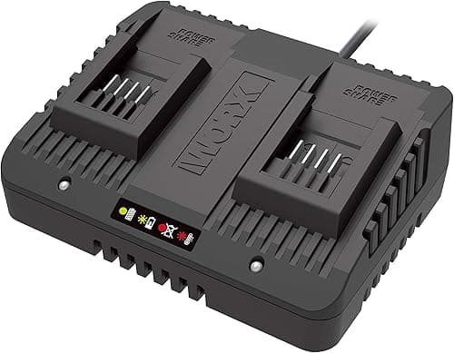 WORX Chargeur Double 20V 2A WA3772, Chargez Simultanément 2 Batteries, 2 Modes de Charge, Compatible Avec Toutes les Batteries Worx Powershare